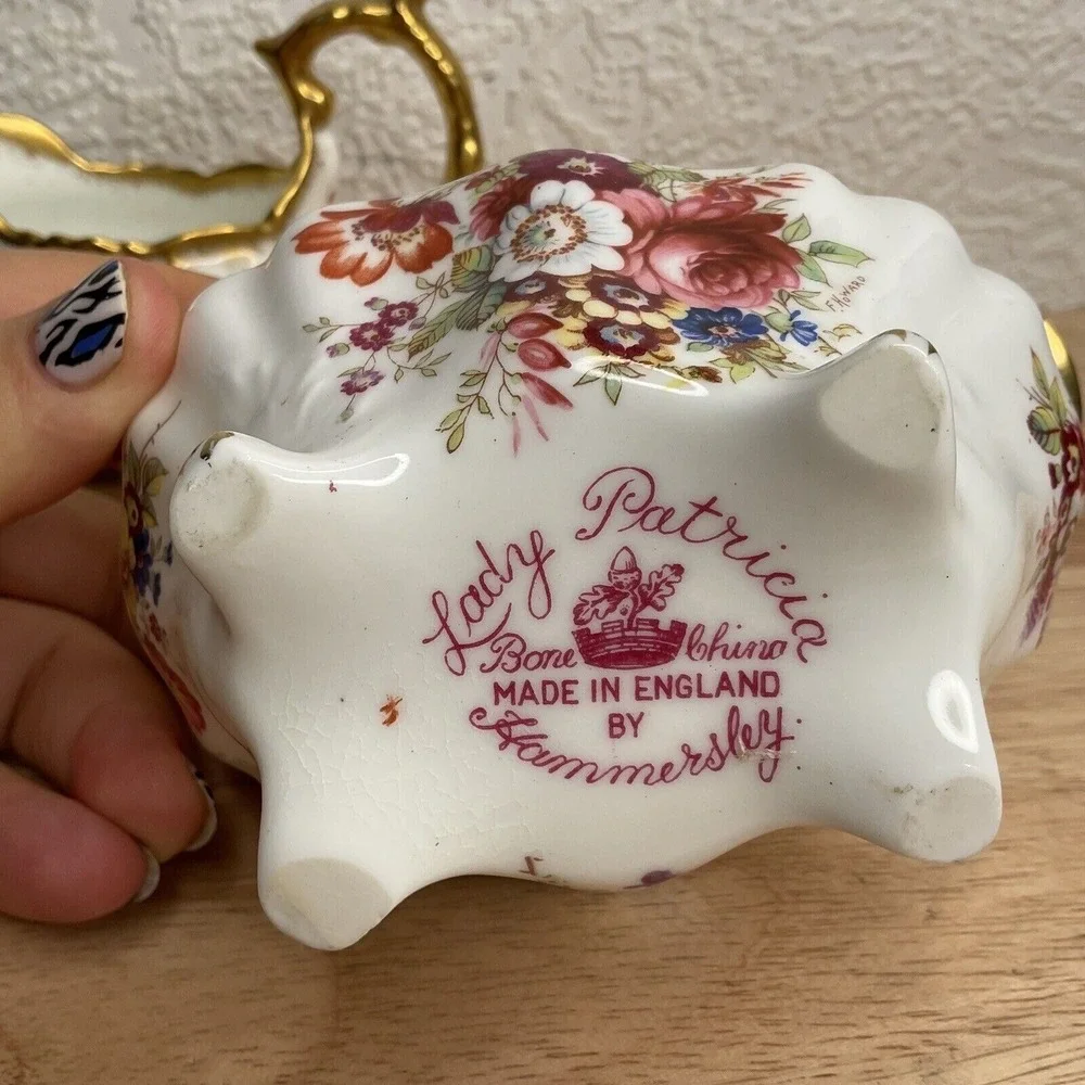 VTG Hammersley Lady Patricia Gold Signed FHoward Creamer Milk Jug Sugar Bowl Set